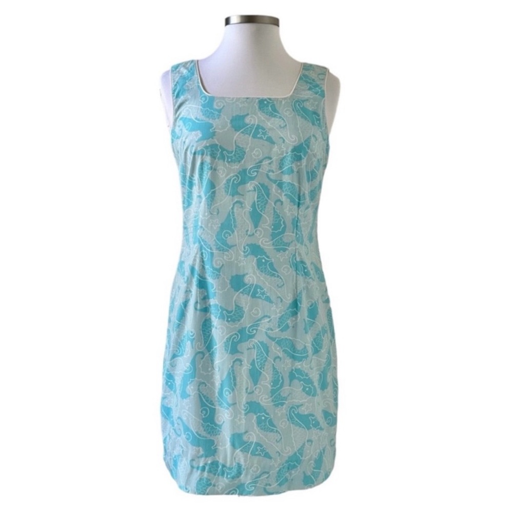 Lilly Pulitzer Sleeveless Krista Shift Dress in Scuba Blue Seahorse Size 4 - Picture 3 of 8